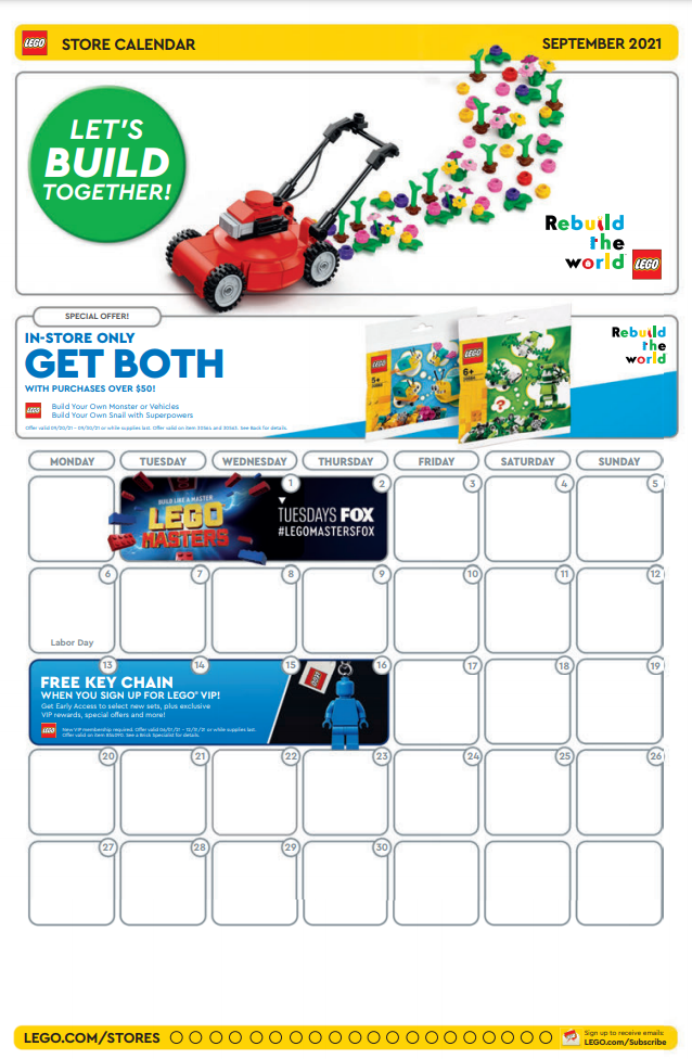 LEGO Store Calendar September 2021