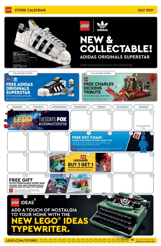 LEGO Store US Calendar July 2021