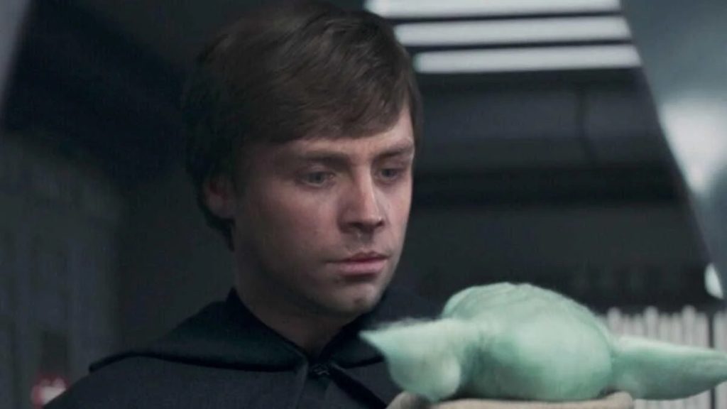 Luke Skywalker meeting Grogu in The Mandalorian 1024x576