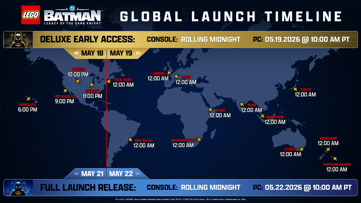 LEGO Batman Legacy of the Dark Knight global launch times